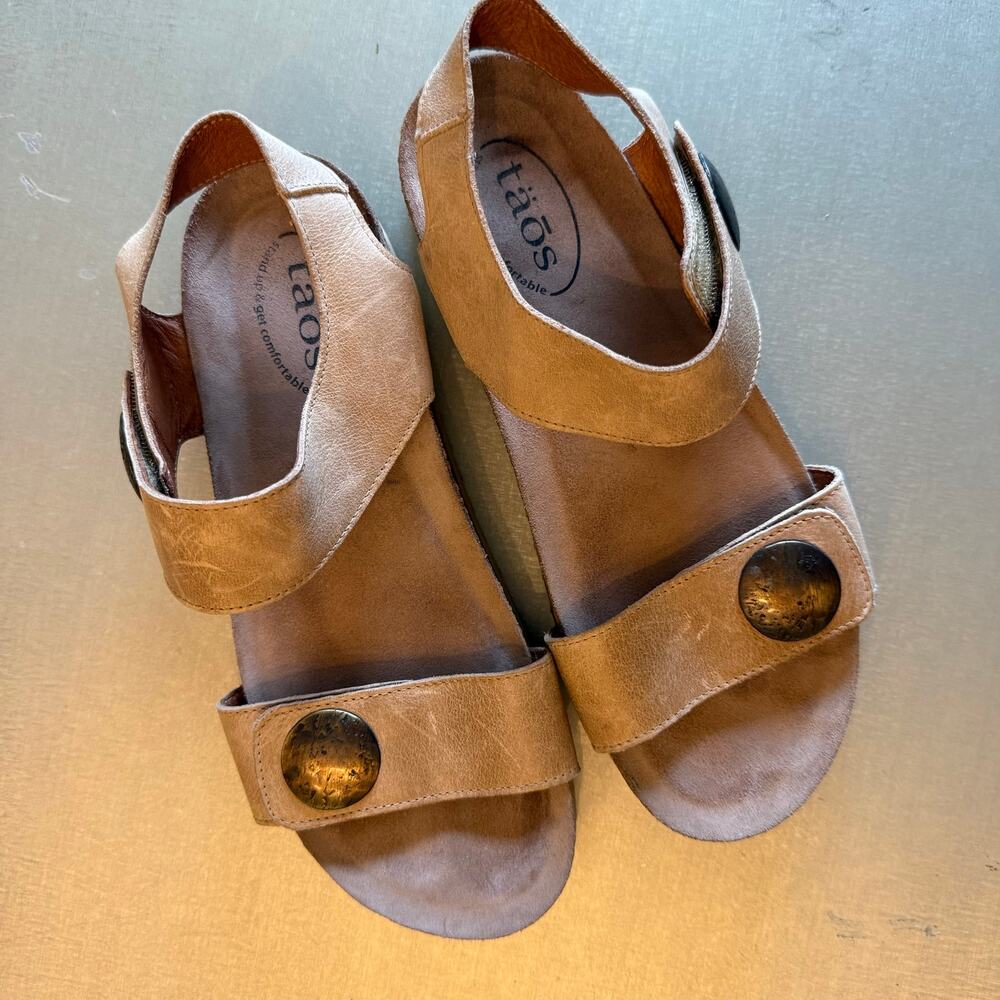 Taos Luckie Women's Leather Wedge Sandals - Tan Comfort Straps EU 40 US 9-9.5